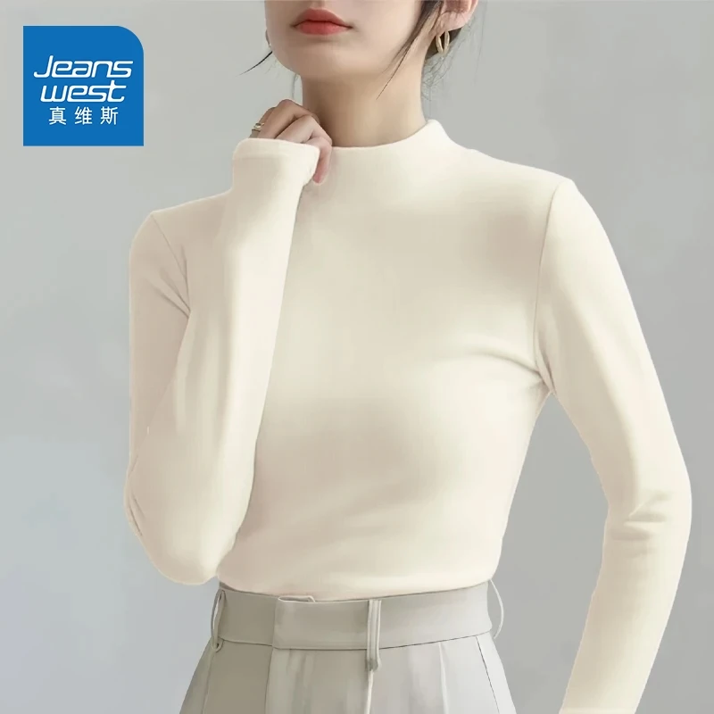 真维斯女装侘寂风高级感半高领薄绒打底衫25秋冬新款清冷打底衫C