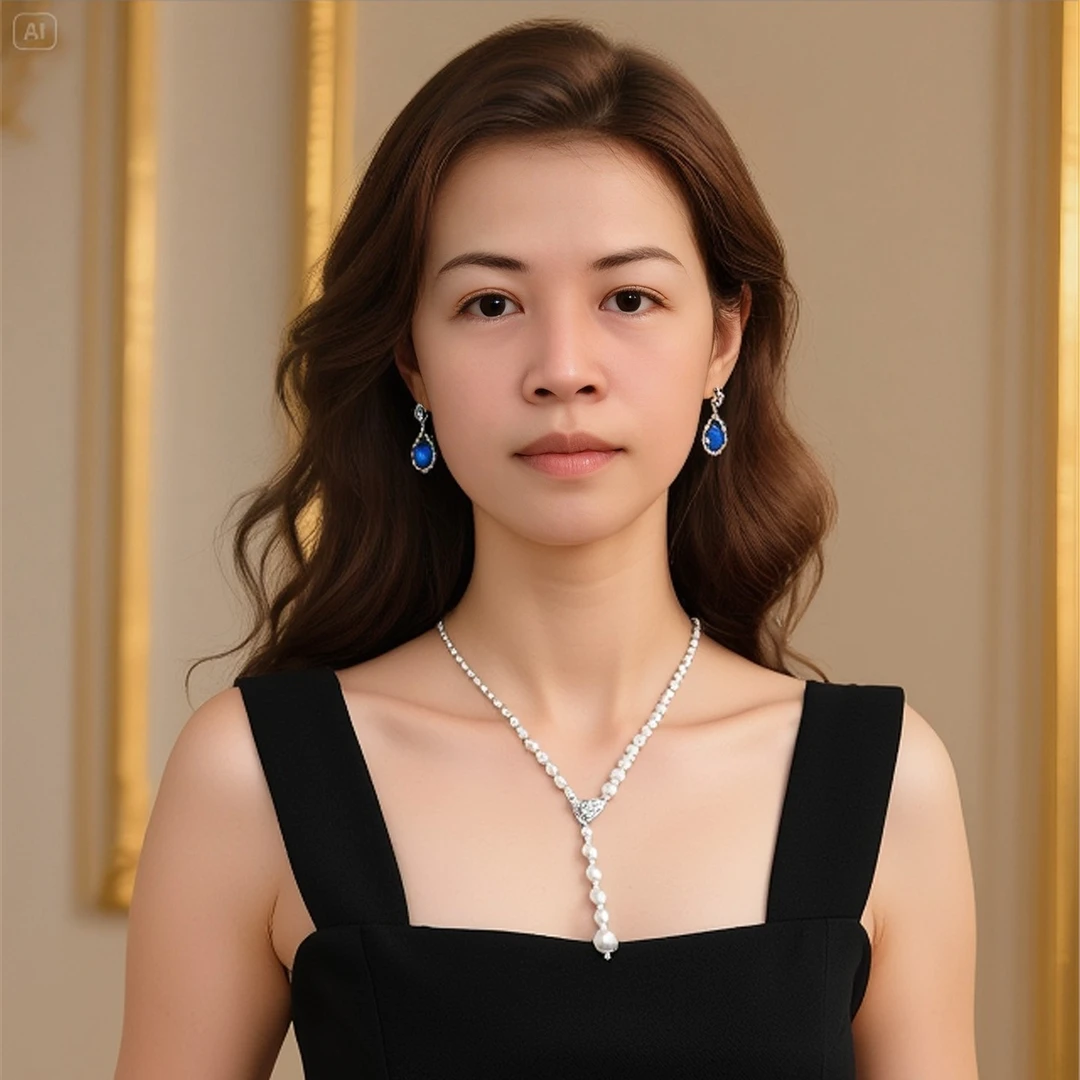 黄铜琉璃吊坠 法式浪漫设计感高光正圆人造珍珠渐变大小锁骨链项