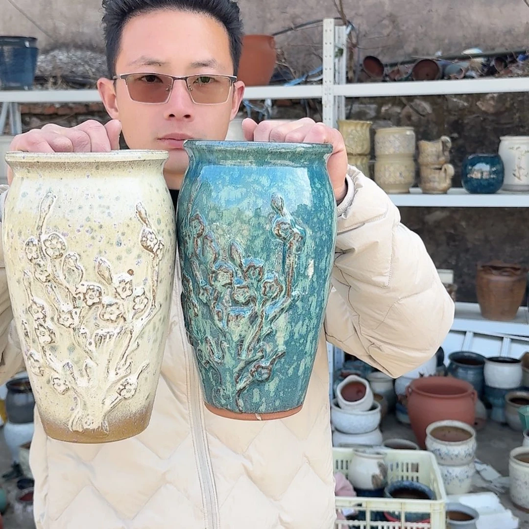 紫砂花盆口14.5高26（两个喜上眉梢
