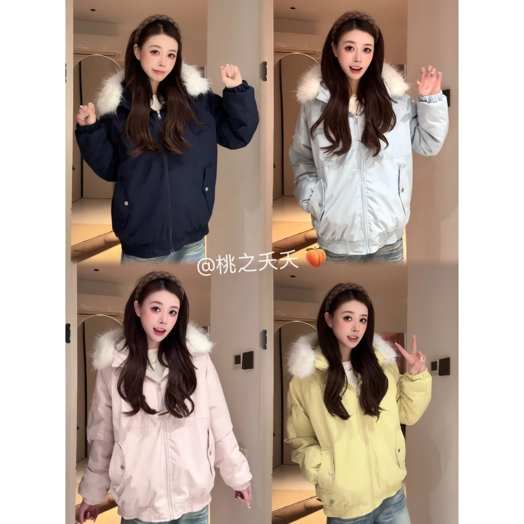 ins【极寒系列】派克服大毛领休闲连帽情侣棉衣加厚冬季保暖外套