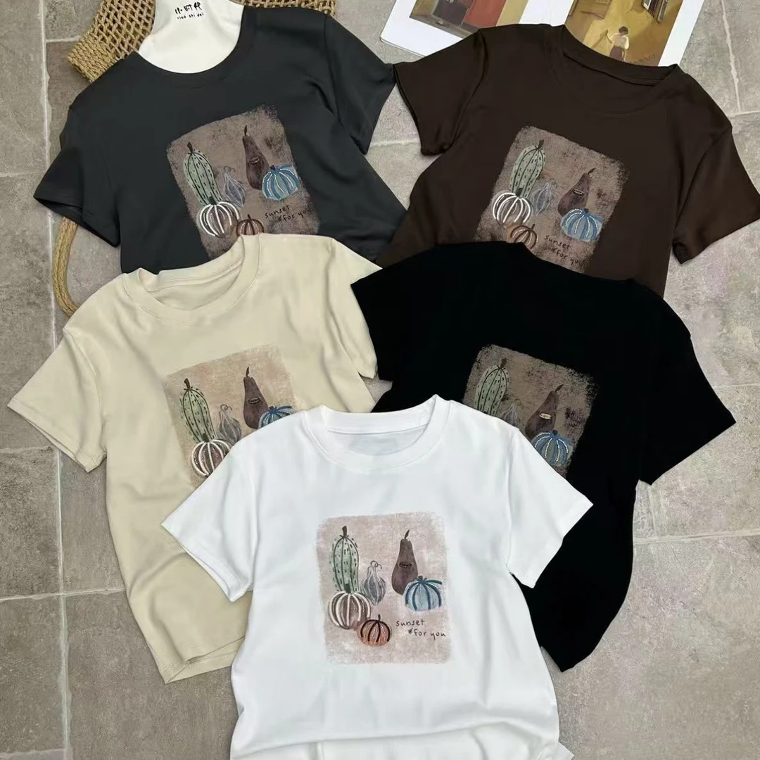 小时代正肩复古小南瓜赖咔棉T恤6898