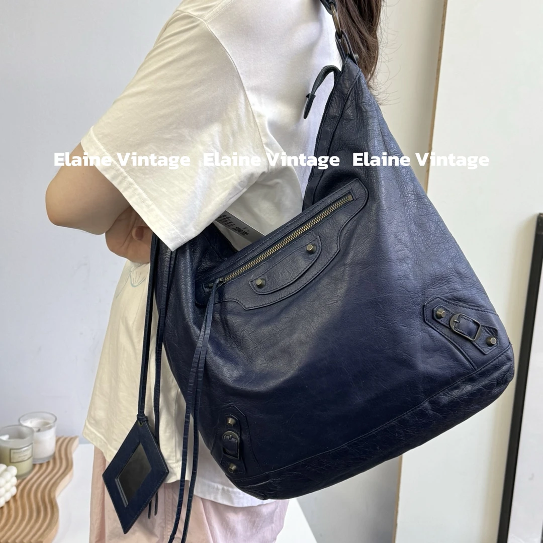 95新 Balenciaga/巴黎世家 蓝色机车hobo单肩包/Y705