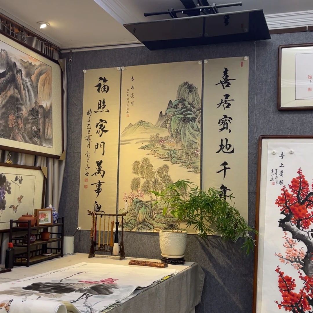 国画四尺山水中堂画芯一套