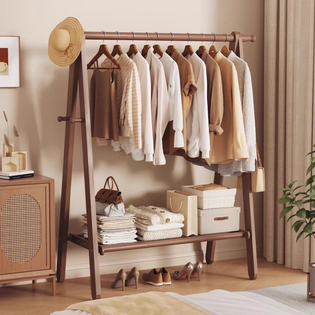 轻奢实木挂衣架结实落地卧室家用衣服置物收纳架子加粗加厚衣帽架