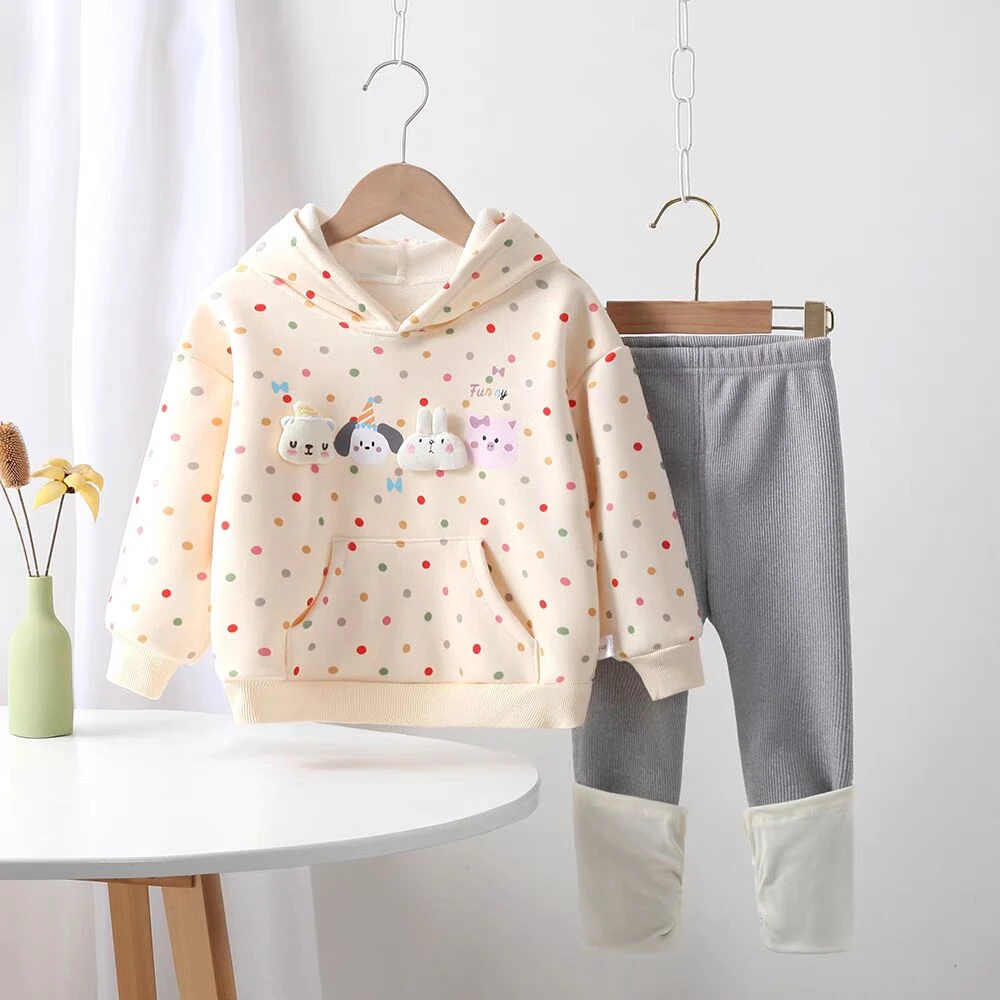 女童套装春秋款卡通休闲装韩版网红婴儿童宝宝连帽卫衣秋装两件套
