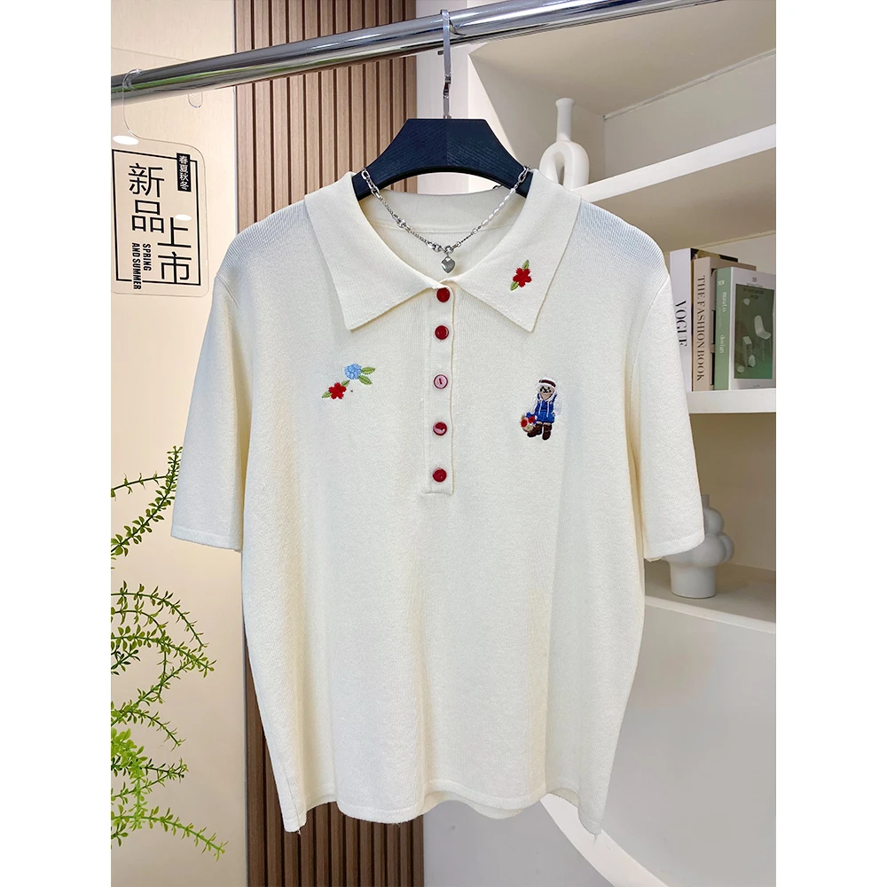 夏季凉感重工刺绣POLO衫显瘦针织上衣M2504034