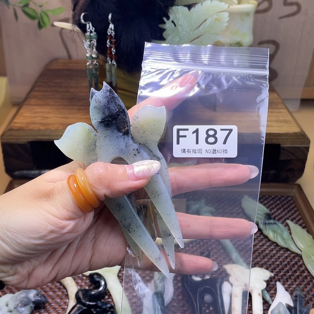 蛇纹石玉发饰合金平****忧