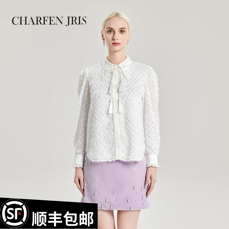 【王王精选】朝峰新款蕾丝气质白色时尚长袖衬衫FJE3A608-6011T