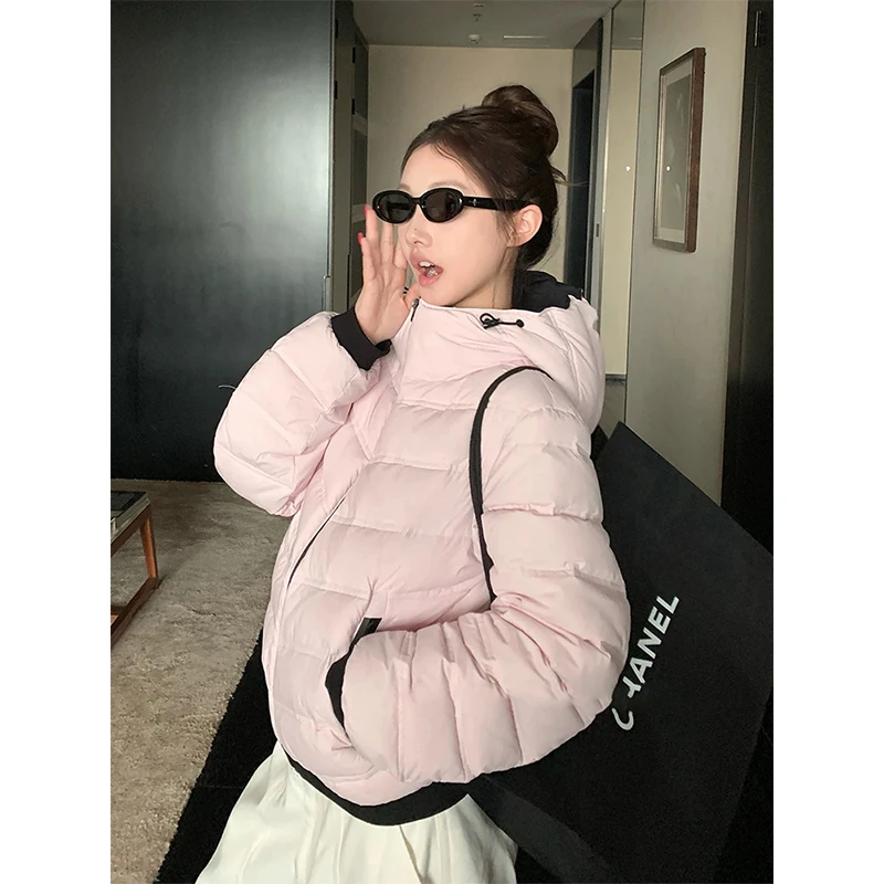 撞色拼接设计排骨棉服女冬季爆款修身显瘦百搭加厚保暖休闲棉衣