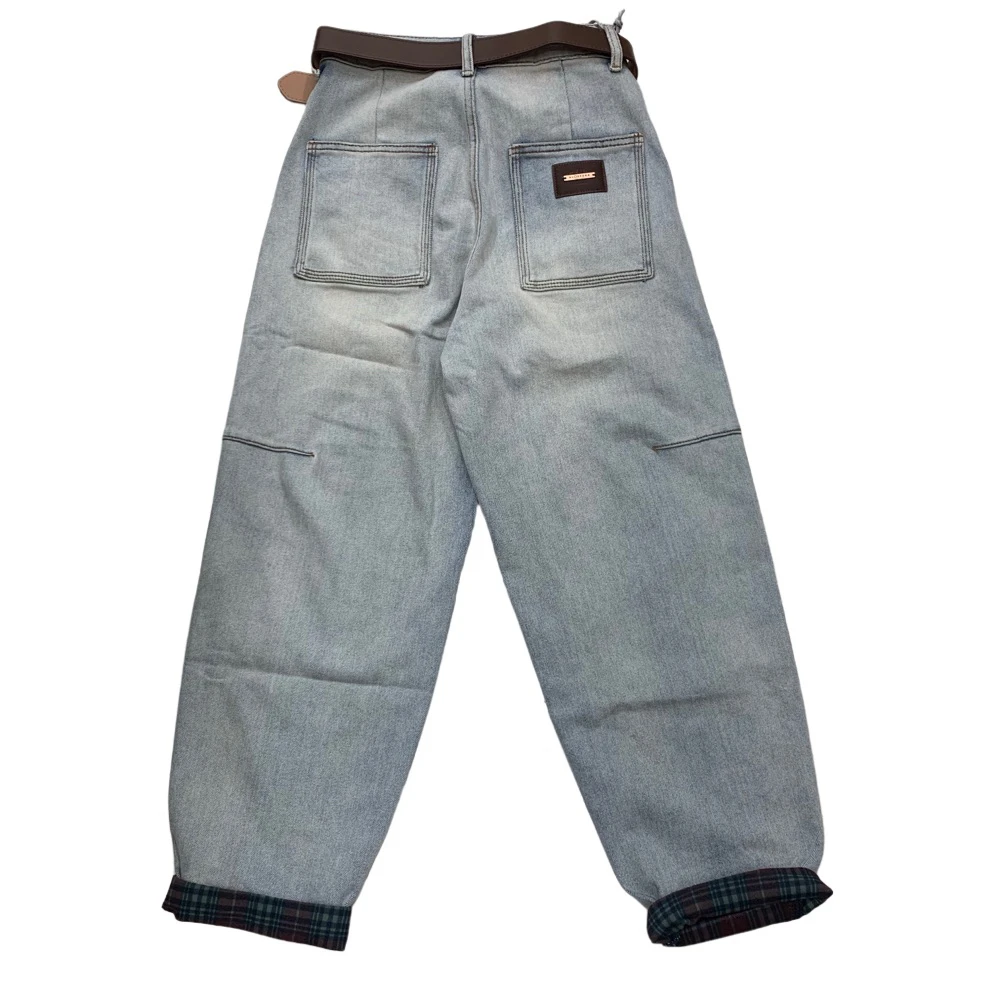 D62097秋新款洋气宽松显瘦牛仔老爹裤（带腰带）