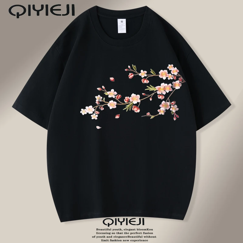 短袖t恤重磅国潮纯棉半袖夏季男士百搭宽松圆领国风印花上衣体恤