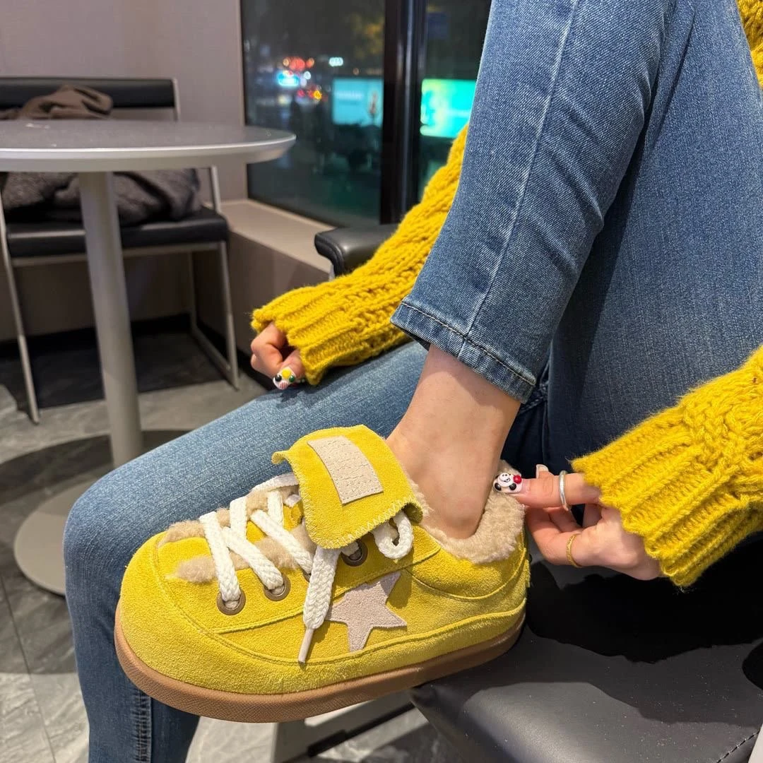 欧洲站丑萌卡皮巴拉星星系带翻领加厚面包鞋休闲鞋毛毛鞋女鞋