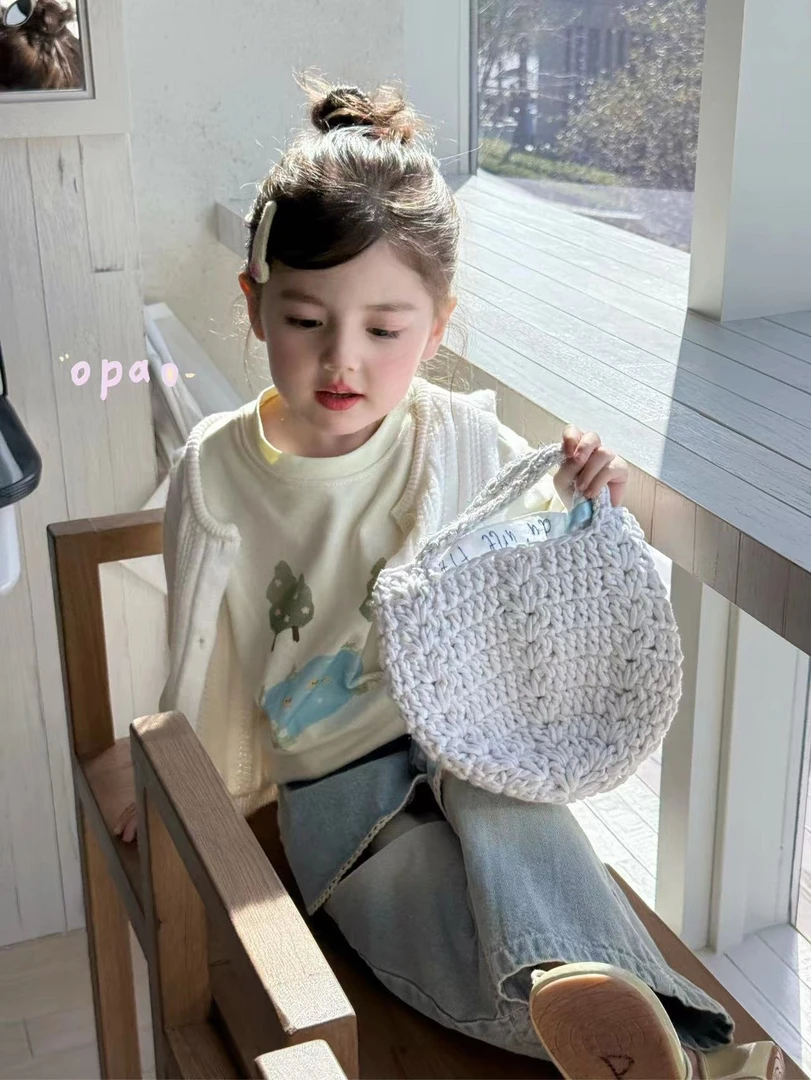 女童淡黄卡通上衣米色百搭马甲（OPAO-902+8030-春秋）