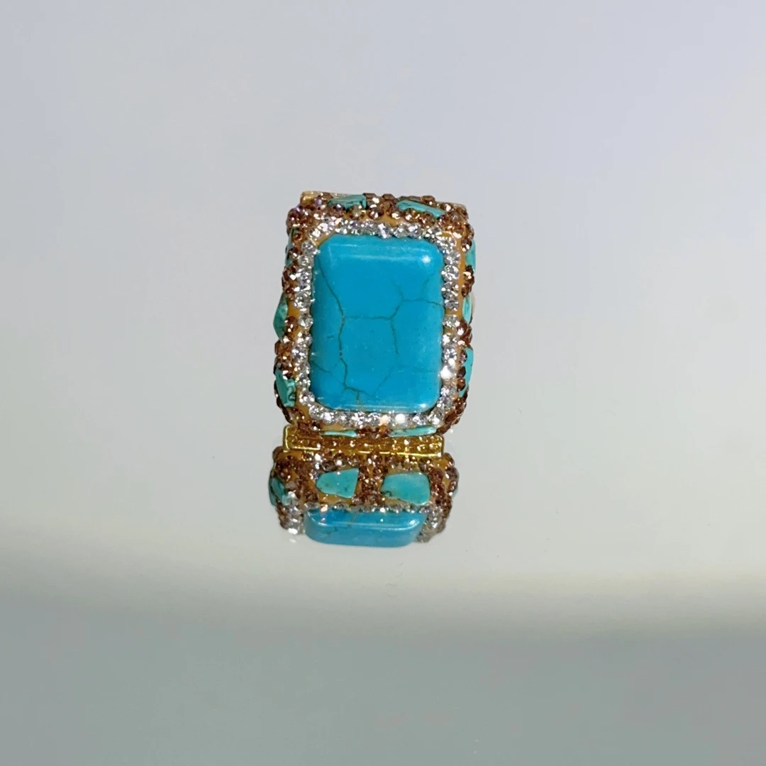 铜合金合成锆石戒指 TTSD 蓝色MS方形时尚戒指 3606