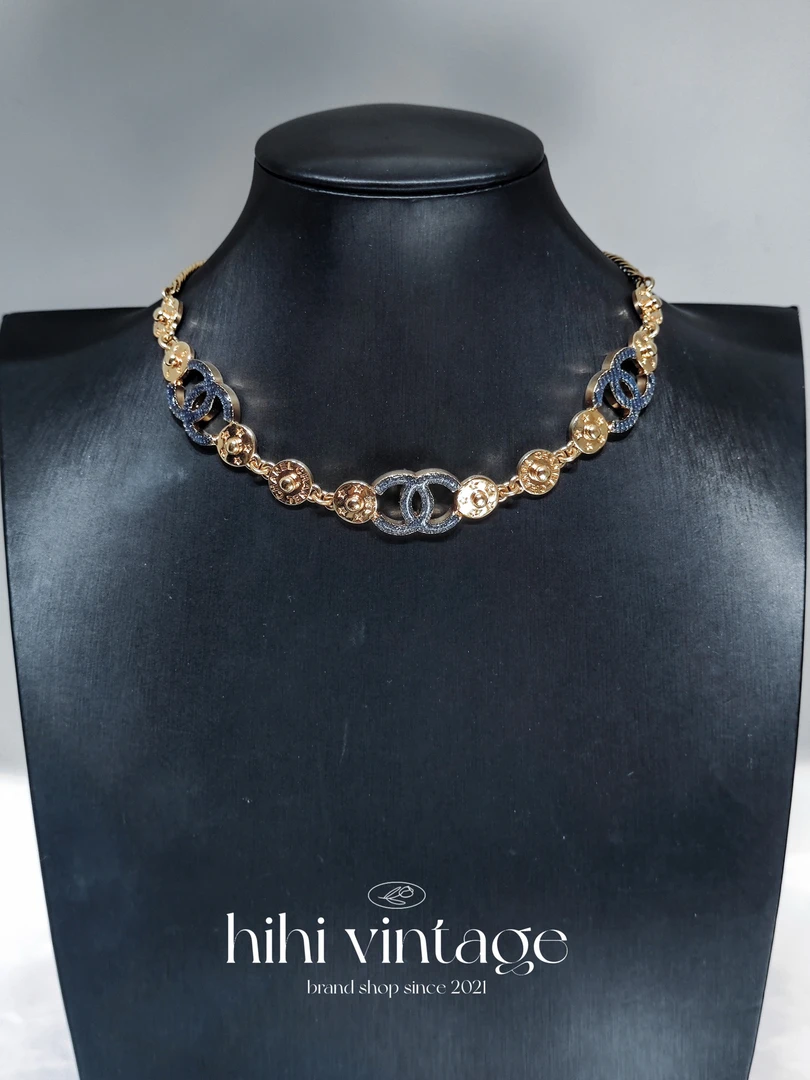 99新 Chanel/香奈儿 24P 双C蓝色珐琅项链/16028885