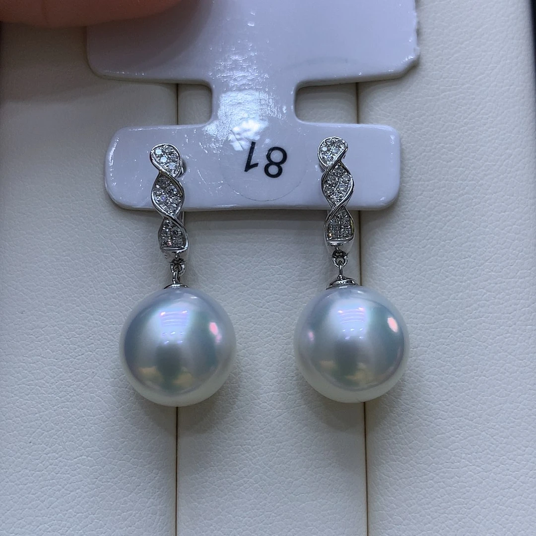 耳饰海水珍珠18K金镶嵌12-13mm澳白