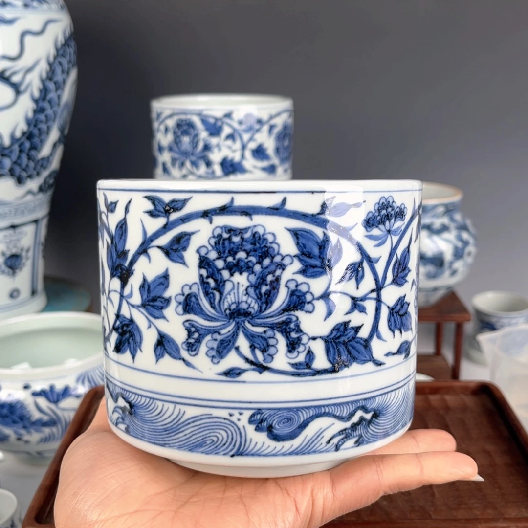 青花特价直筒牡丹水洗