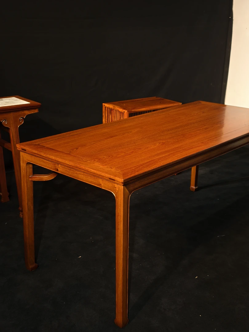 天工木作 明式家具传统榫卯结构之缅花马蹄无束腰画桌干泡台 画案