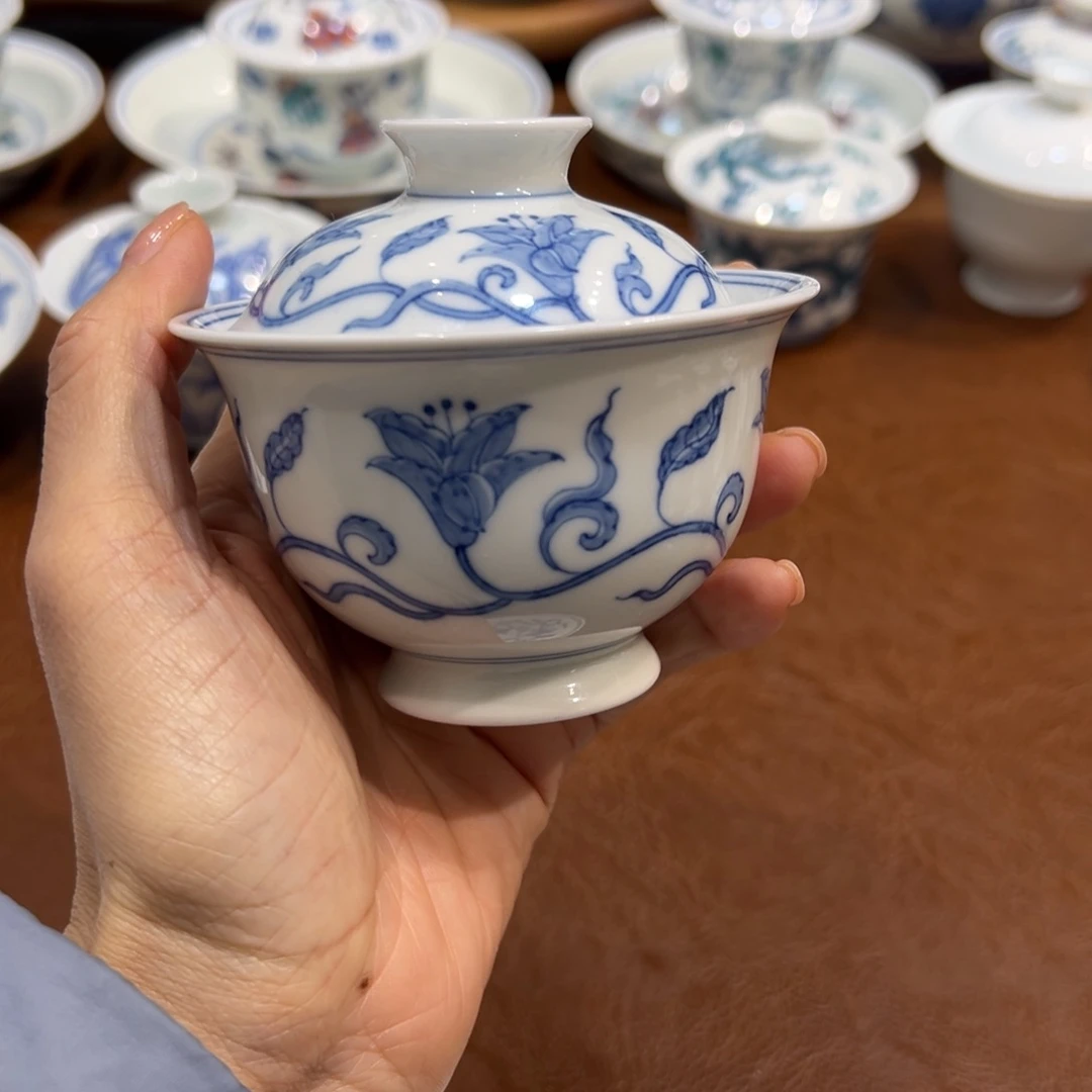 盖碗青花萱草盖碗120毫升