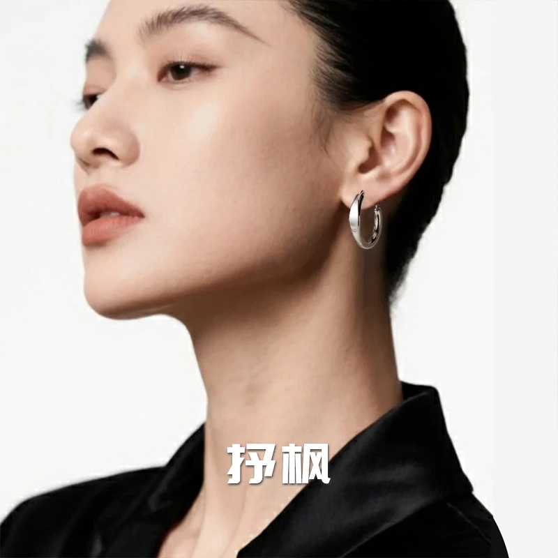 铜合金耳饰 999银针素圈耳环网红ins简约耳饰耳圈金属百搭耳饰