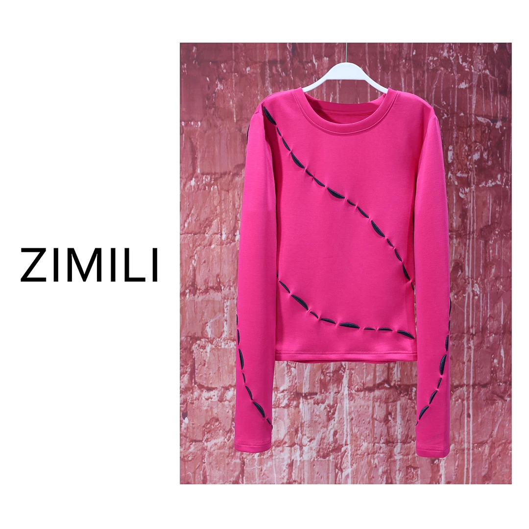 【LIANG哥女装】2025欧版莱赛尔轻薄洋红色刺绣高弹显瘦爽肤衣6070