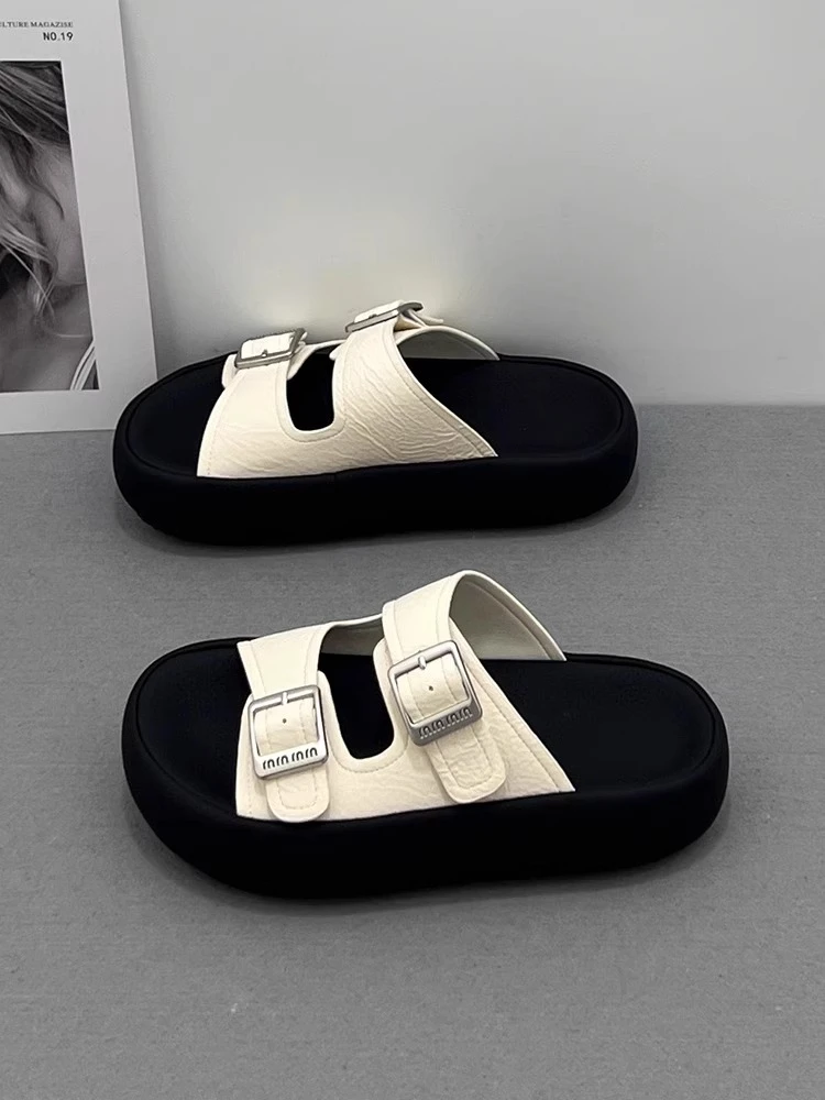 厚底一字凉拖鞋女2025夏季新款外穿时尚百搭踩屎感休闲沙滩拖鞋潮