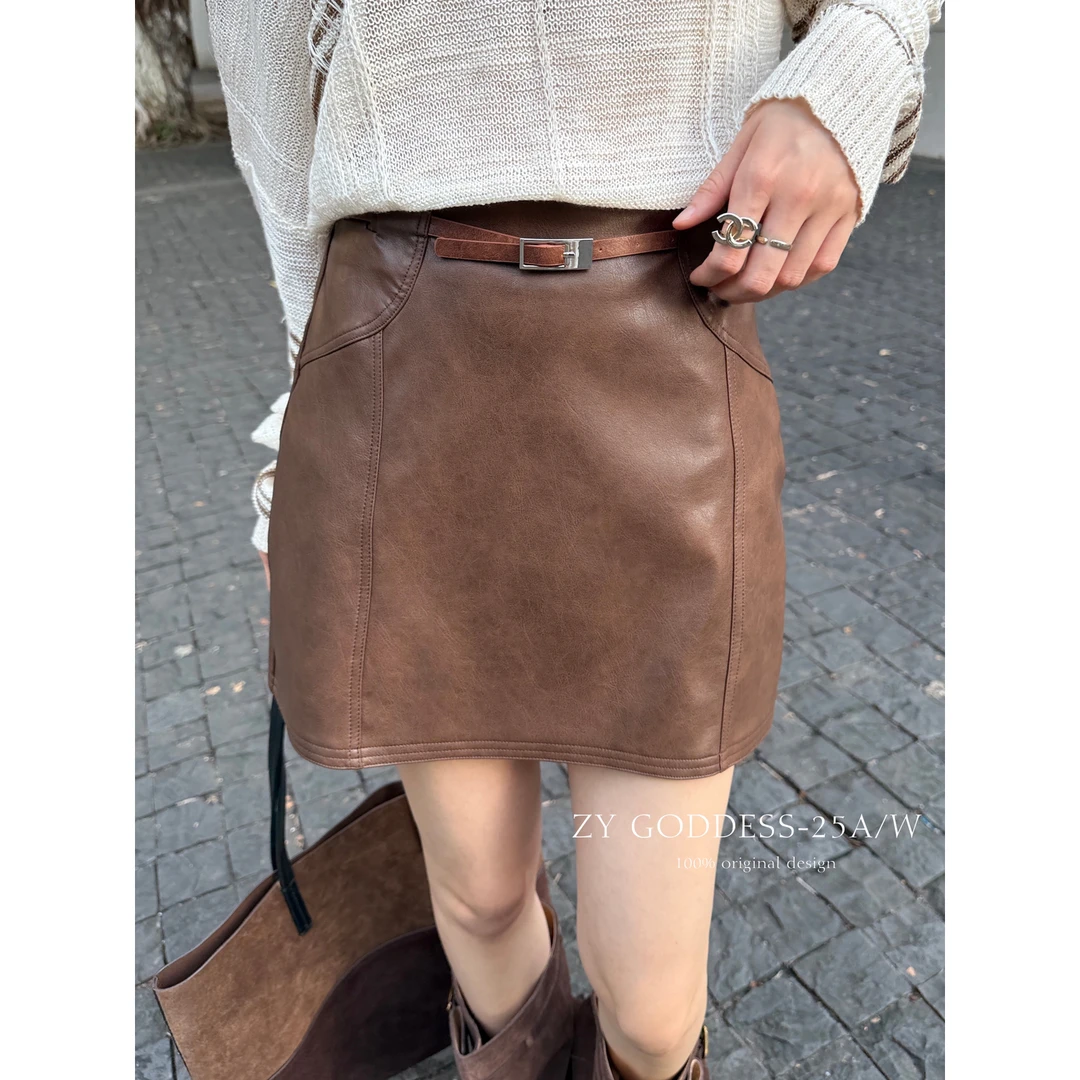 【允美妍 】高腰拼接纹理质感简约百搭显腿长短裙半身裙(腰268720