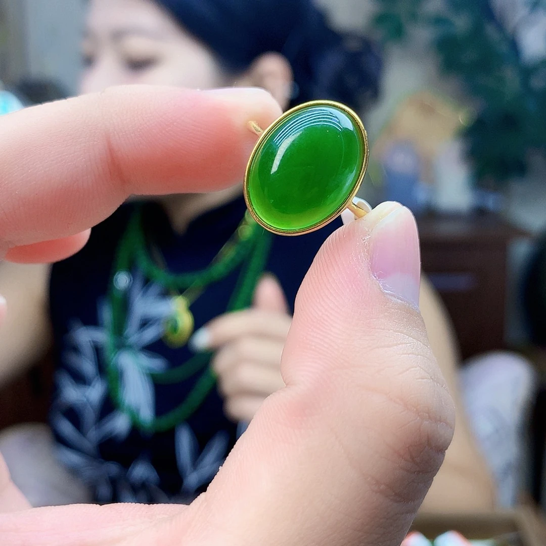 吊坠(不含链)银S925镶嵌和田玉（碧玉）戒指