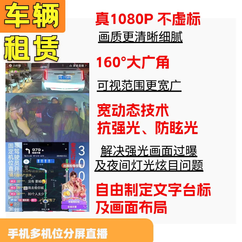 网约车滴滴高德手机抖音快手分屏直播户外多机位多画面顺风车