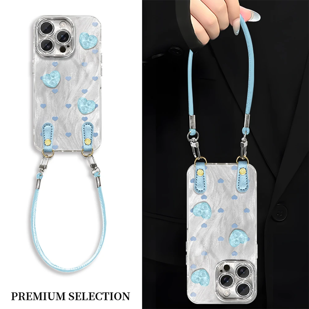 蓝色爱心适用VIVO苹果16荣耀OPPO华为P70小米红米手机壳ZX00212