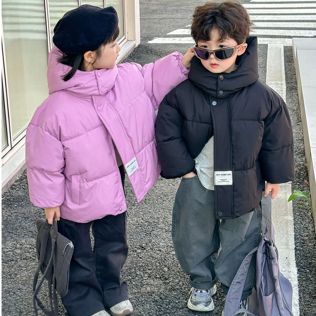 M205韩系短款简约时尚纯色百搭脱帽字母标面包棉服2581