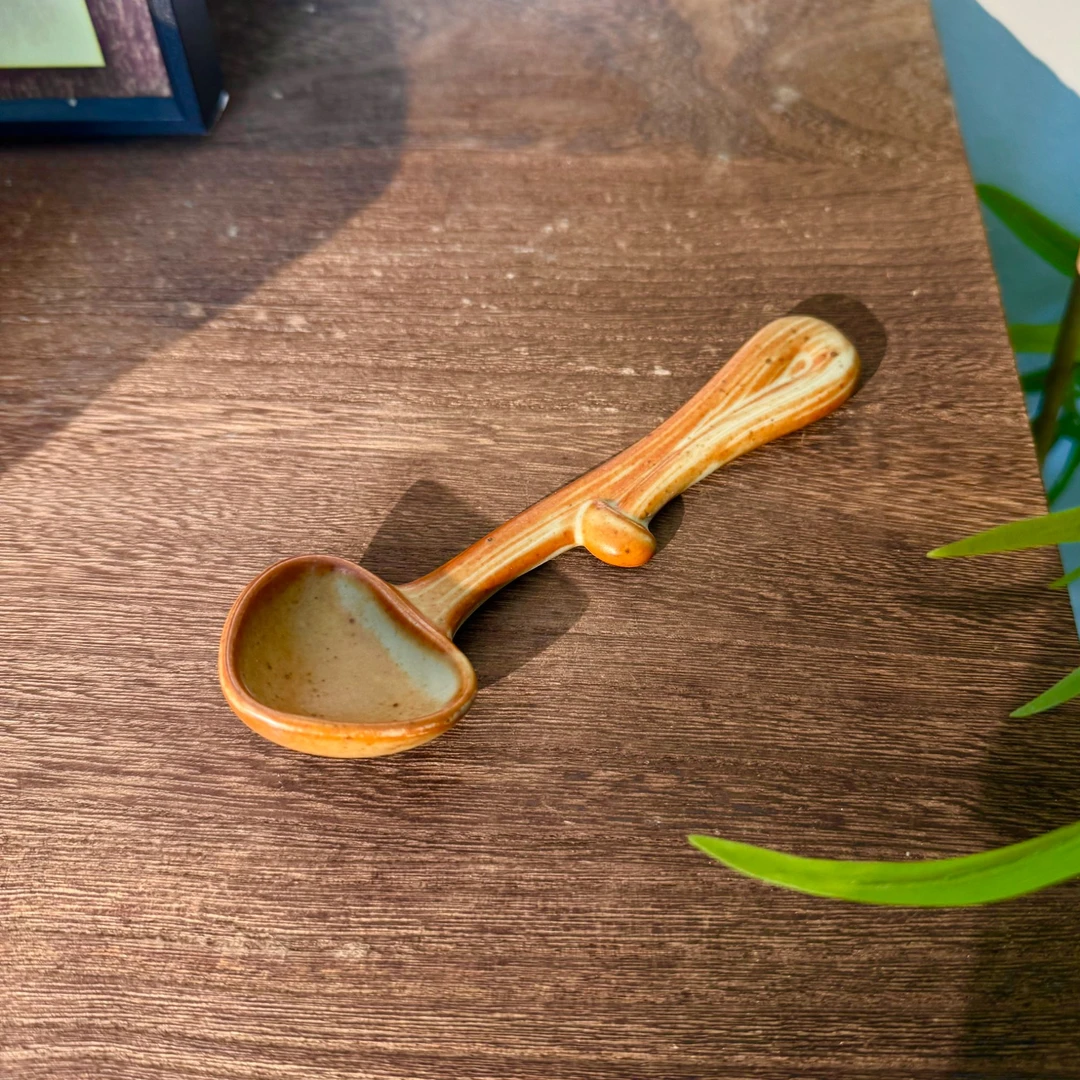 高颜值粗陶蘑菇勺陶瓷