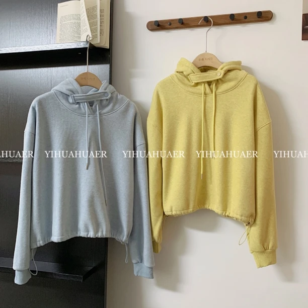 BHH-2075东大门韩国原单韩系连帽抽绳设计感百搭卫衣