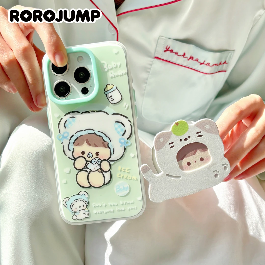 肉肉酱小熊冰淇淋原创适用iPhone15pm磨砂磁吸手机壳苹果14卡通女