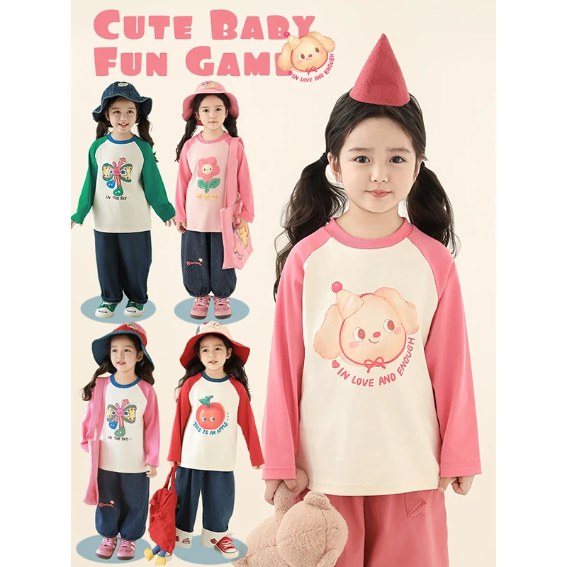 清 幼悠【多彩撞色】春叁波女童春秋洋气插肩T恤 C3268