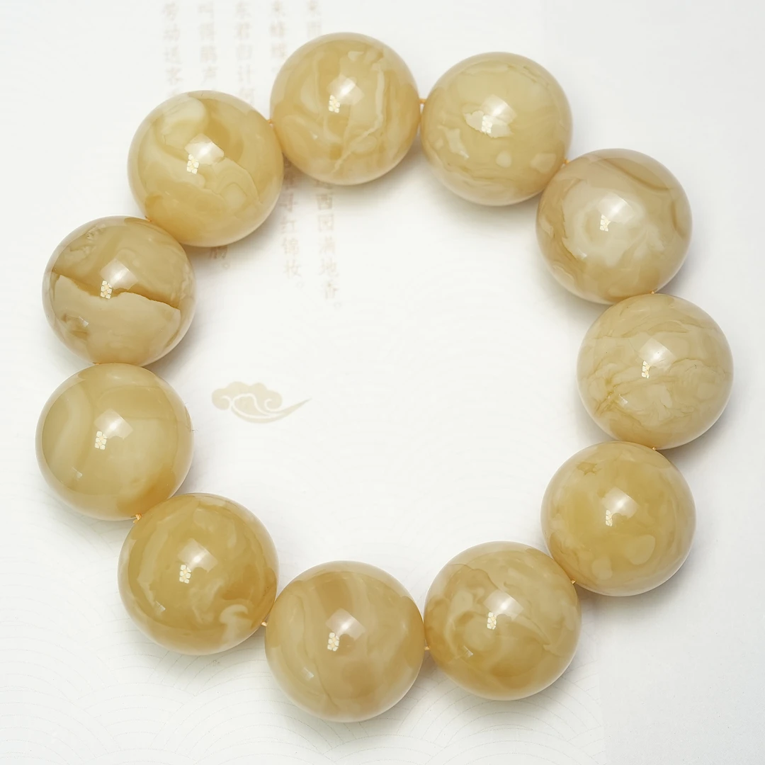 石膏浓蜡妖白花蜜蜡手串23mm天然原矿俄料无优化油膏花蜡男士单圈