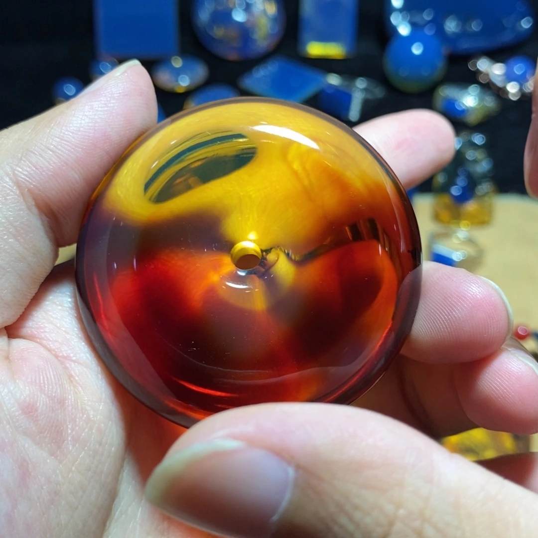 琥珀未镶嵌裸石天然红蓝珀平安扣