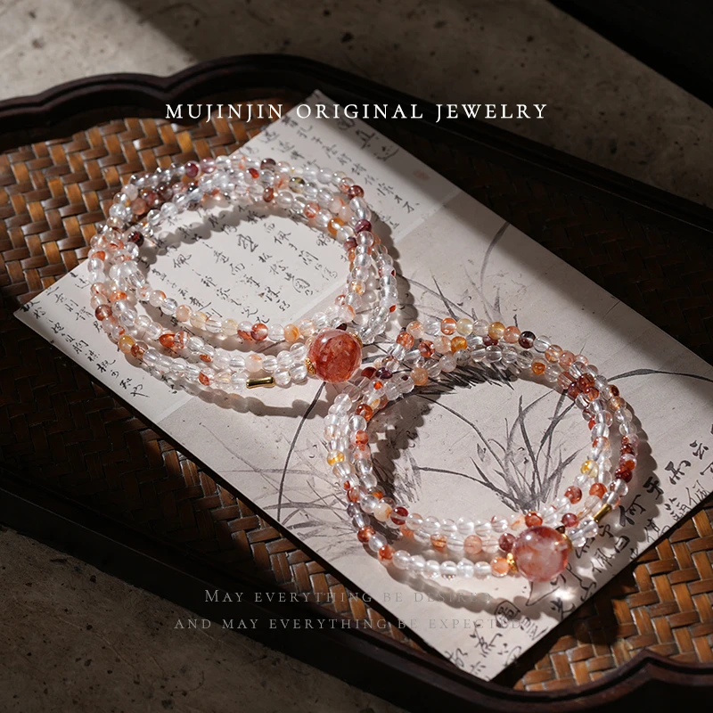 【木槿槿】天然胶花水晶手串女款约3-4m小众首饰多圈手链多样性发一