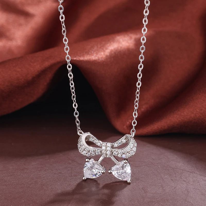 链子925银 双心蝶梦项链女朋友生日什么礼物礼盒装