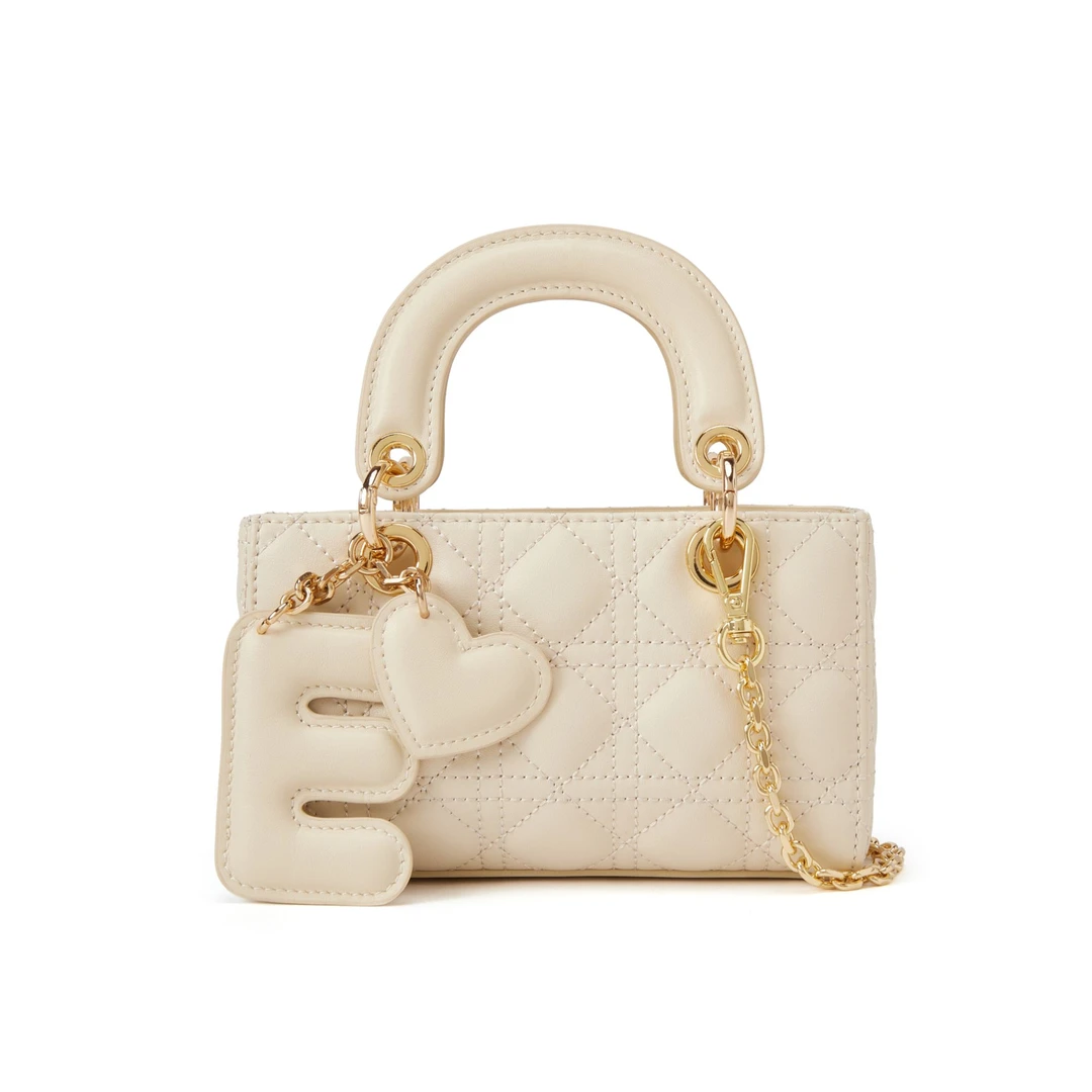 ELLE25新款【温文儒雅】牛皮百搭藤格纹压纹轻奢单肩斜挎包24715