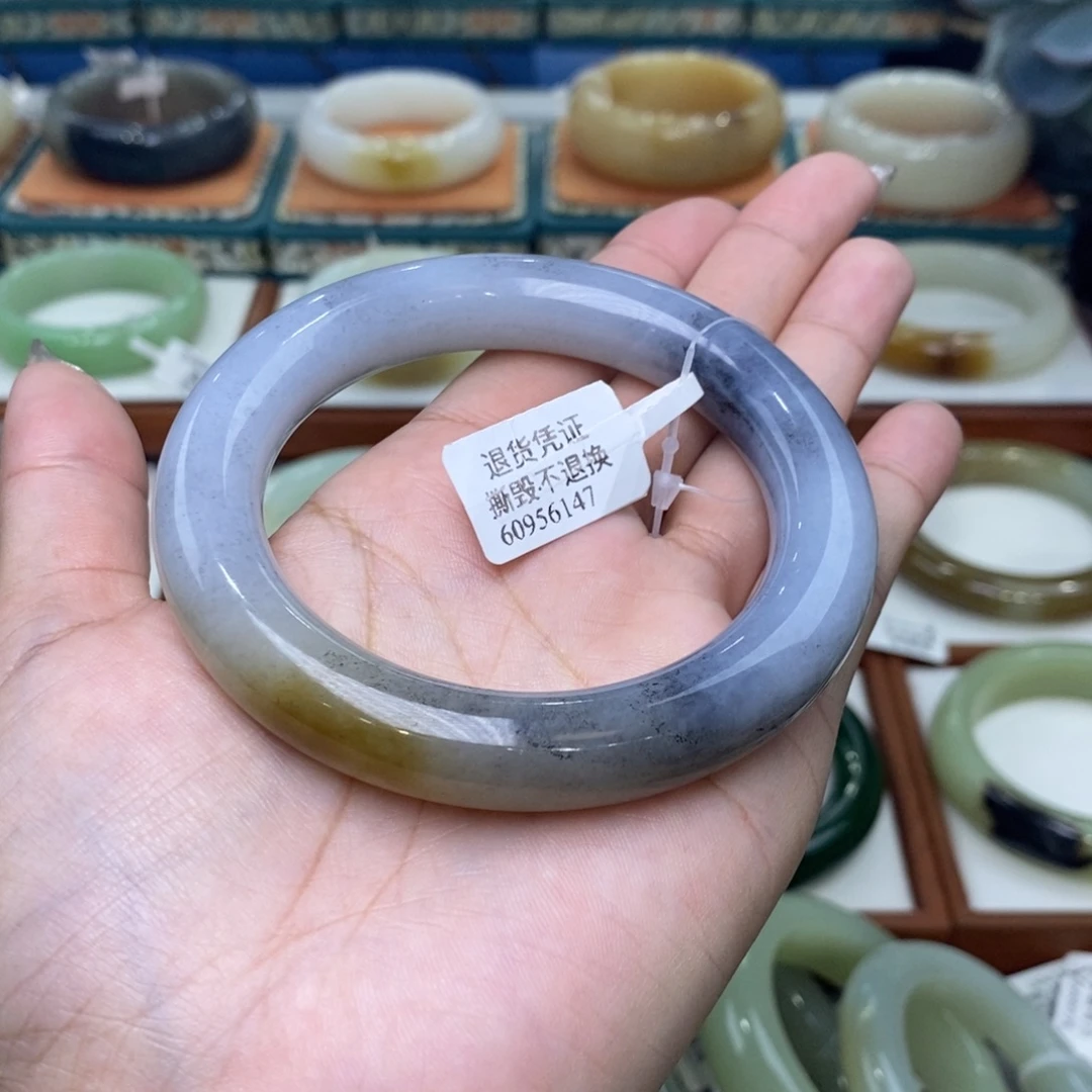 和田玉未镶嵌手镯和田玉楼兰三色籽青花5859