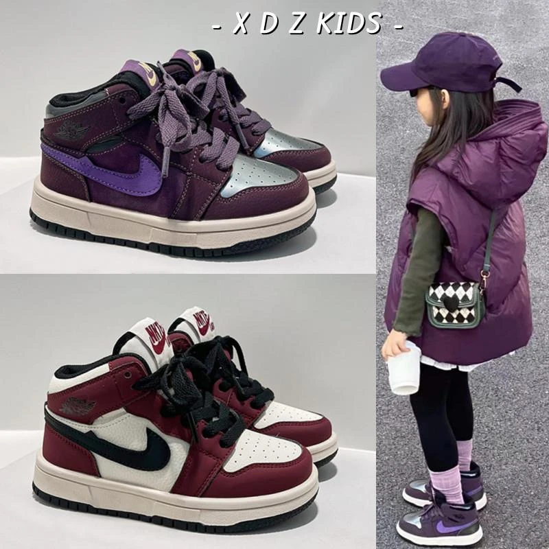 巴拉aj潮牌儿童运动鞋秋冬款2025新款男童加绒高帮休闲女童百搭鞋