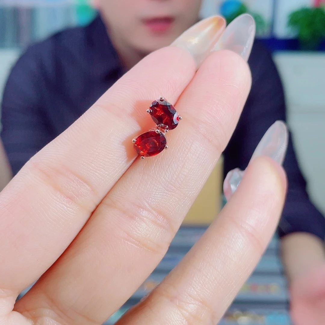 石榴石耳饰银S925镶嵌
