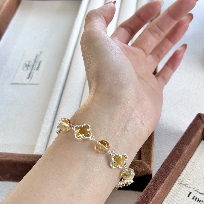 合成金属木质手链 紫黄四叶草五花手链梦幻系列手饰精美饰品手绳