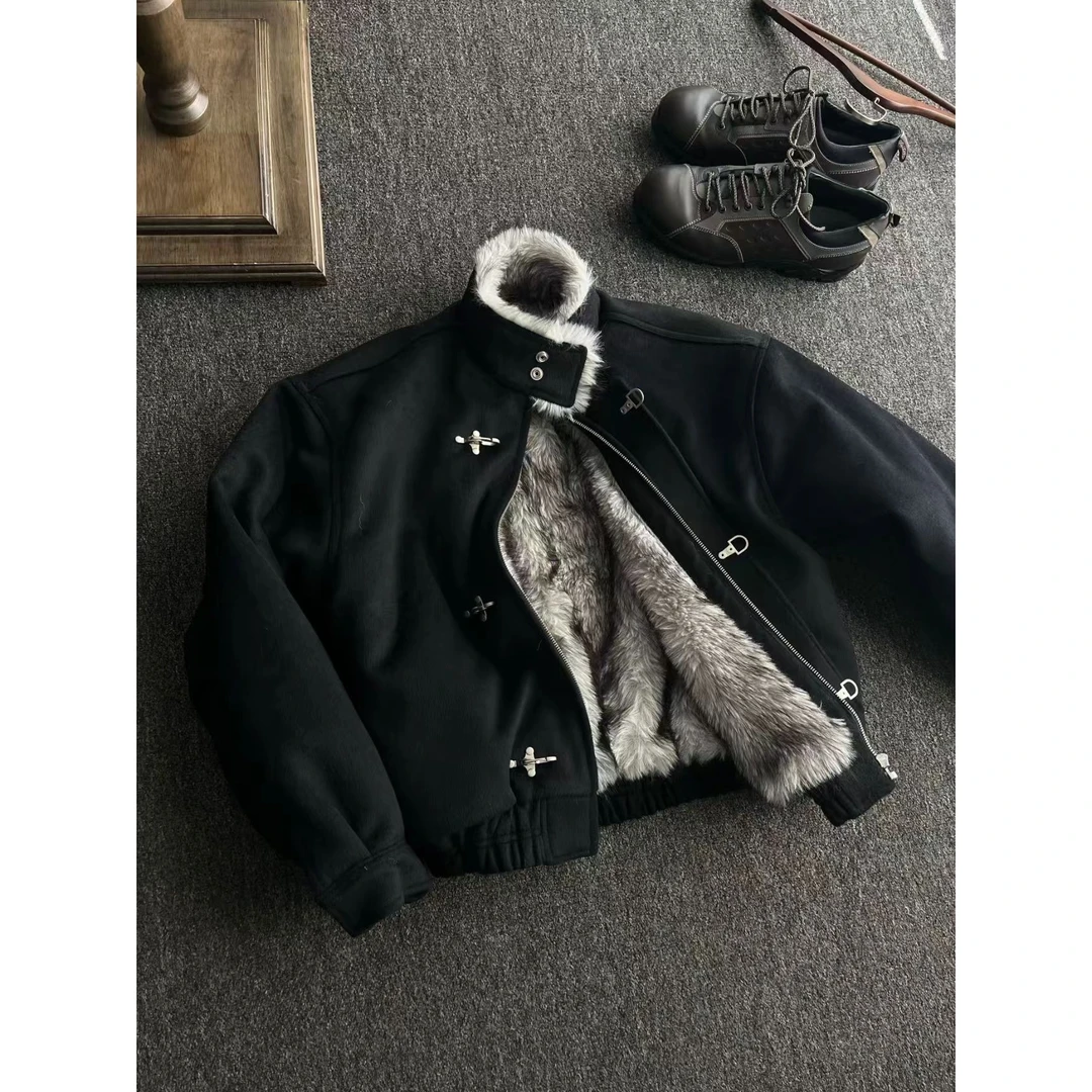 潮牌飞机扣加厚棉衣男款冬季哈灵顿短款夹克美式重磅座山雕pu皮衣