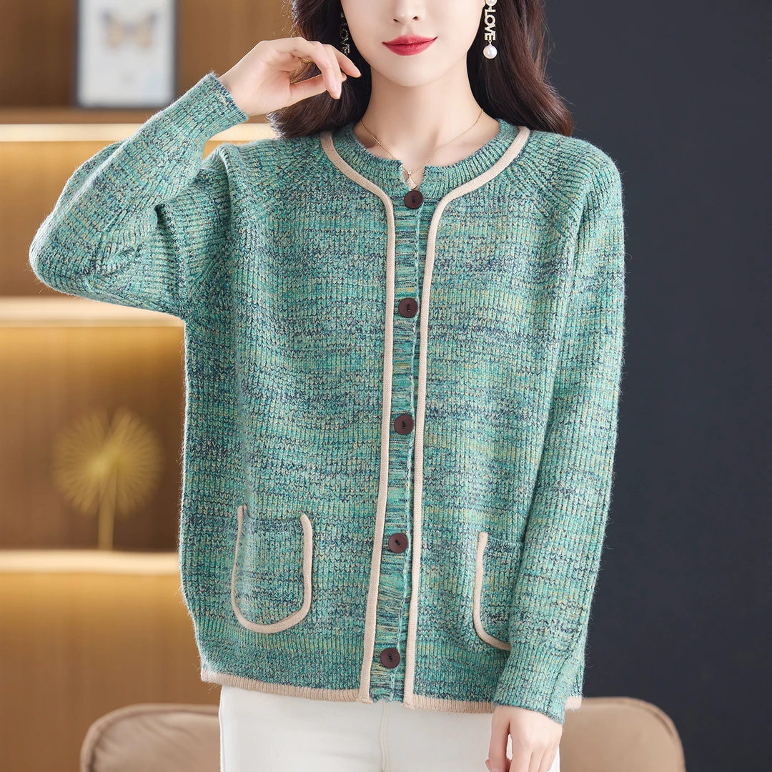 胖妈妈秋装显瘦遮肉上衣宽松大码针织开衫新款时尚洋气毛衣外套女