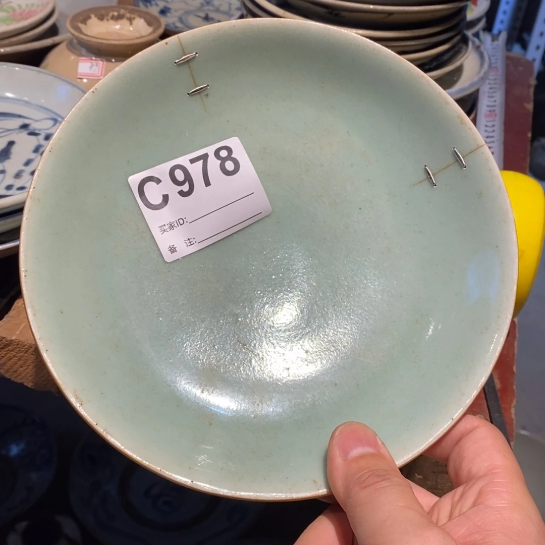 盖碗紫*路978锔钉豆青盘壶承盘