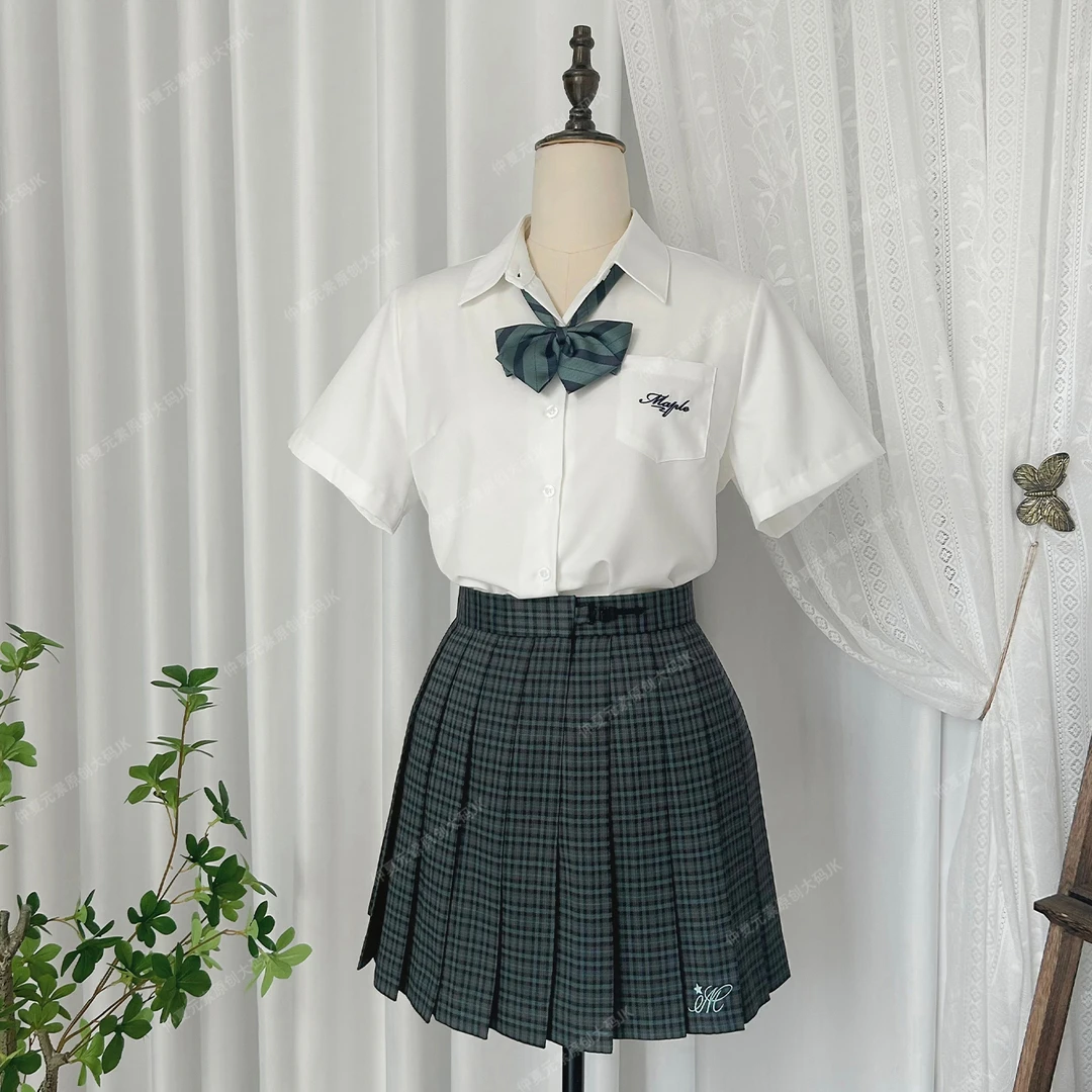 仲夏元素原创jk制服日系学院风校供感短袖衬衫格裙大码胖mm套装女