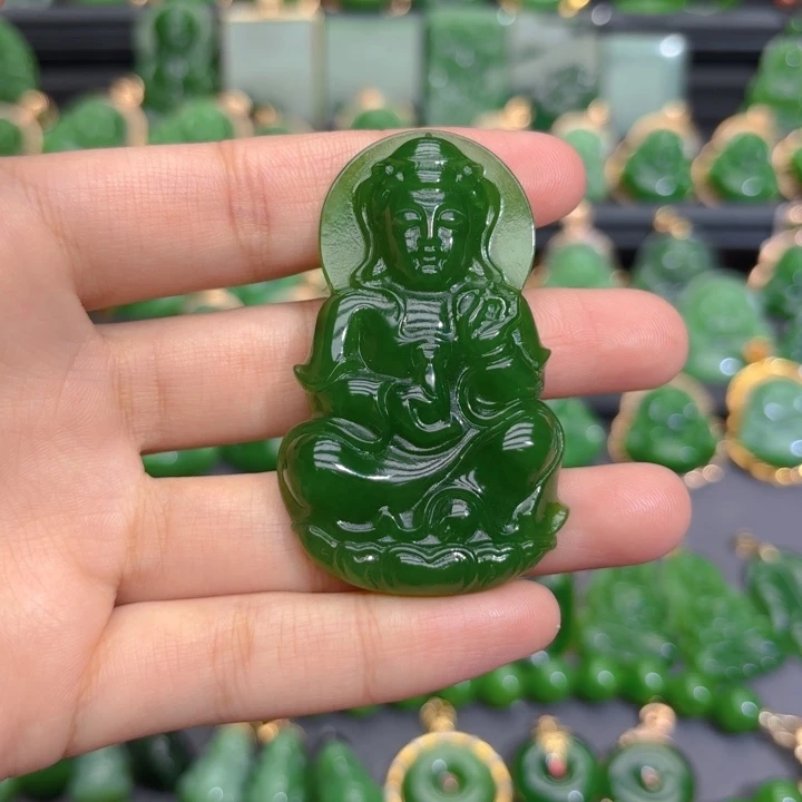 颈饰未镶嵌和田玉（碧玉）特价辣绿观音57m