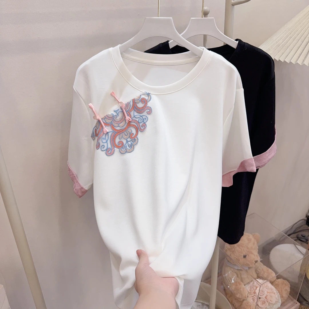 胖胖家*5518国风百搭大版宽松ins休闲显瘦遮肉新中式半袖